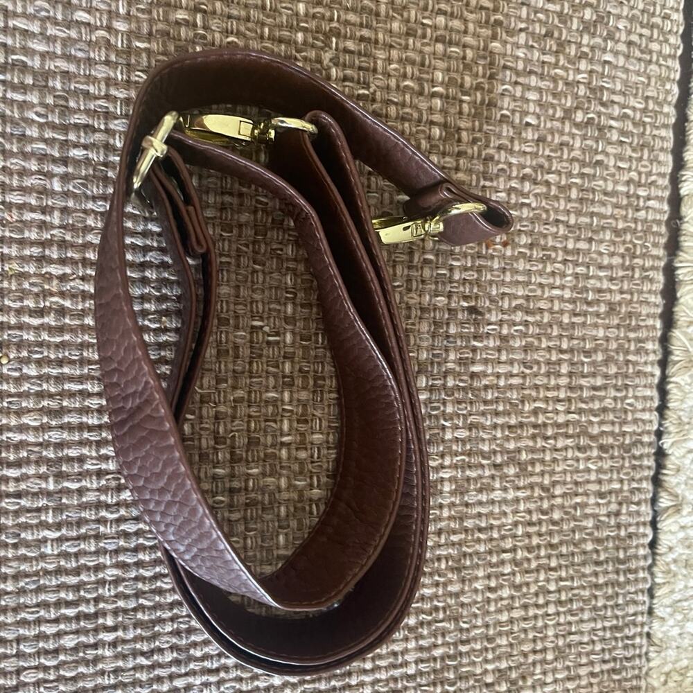 Dark brown purse strap gold hardware